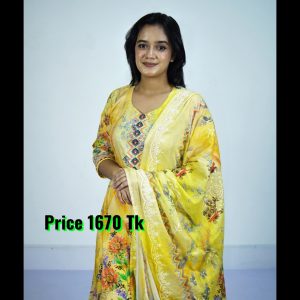 ১০০ % কটন কাপড়ের থ্রি পিস  ( হলুদ )